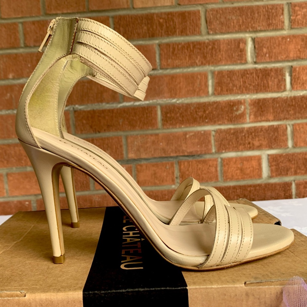 Leather Ankle Cuff Heeled Sandals